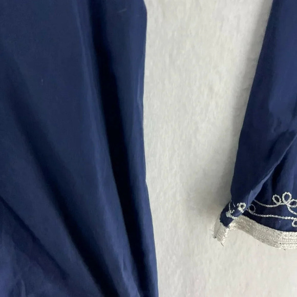 Adrienne Vittadini Dress Tunic M Blue Embroidered V Neck Flare Hem Unlined Boho - Picture 10 of 13